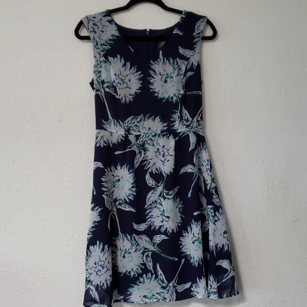Ann Taylor navy blue floral dress size 2